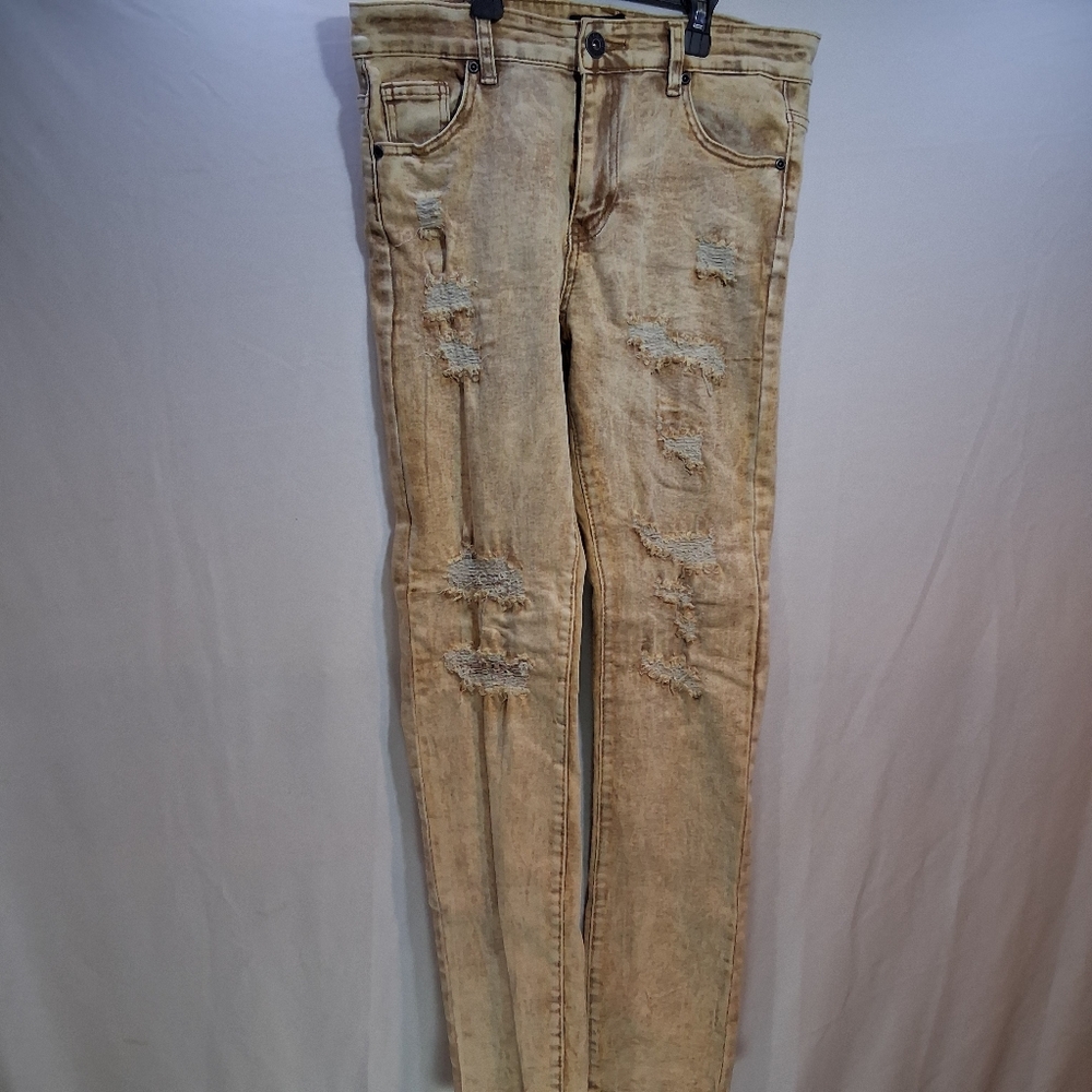 Aime Leon Dore Men's Skinny Distressed Beige Jeans